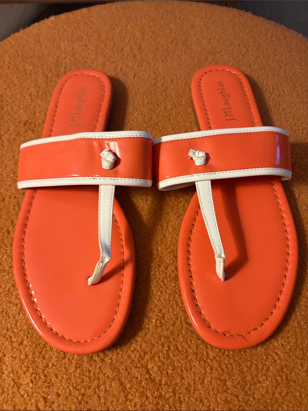 J. McLaughlin Coral and White Thong Slide Sandals